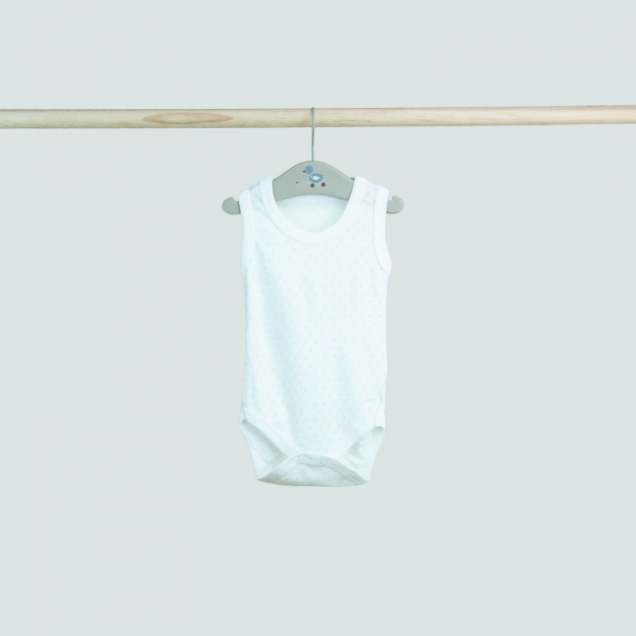 Body bebeluș fără mâneci – alb cu buline fine turcoaz [1]