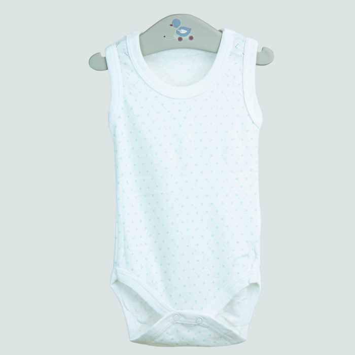 Body bebeluș fără mâneci – alb cu buline fine turcoaz [2]