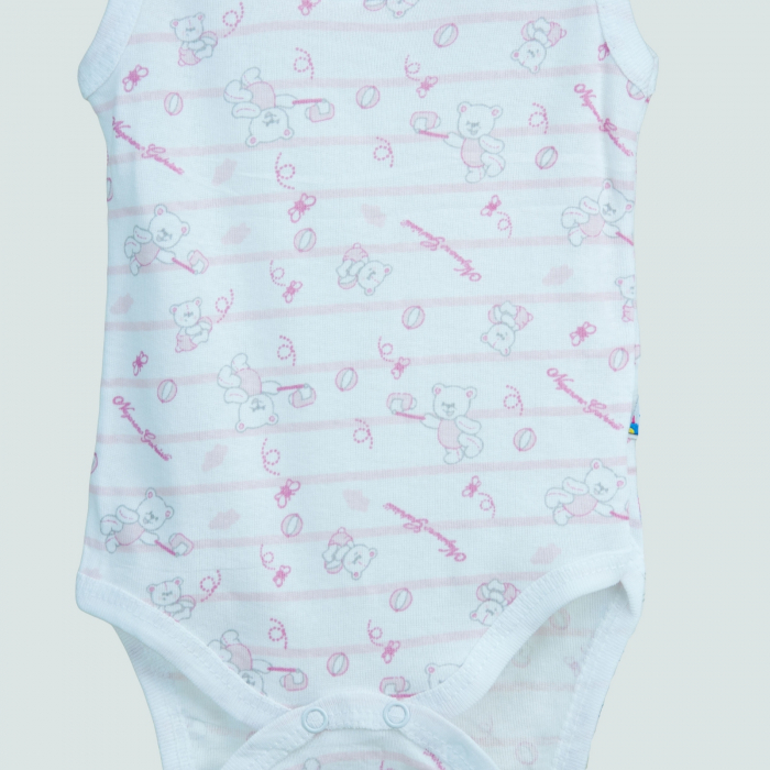 Body bebeluș fără mâneci – alb cu dungi discrete și imprimeu ursuleți [2]