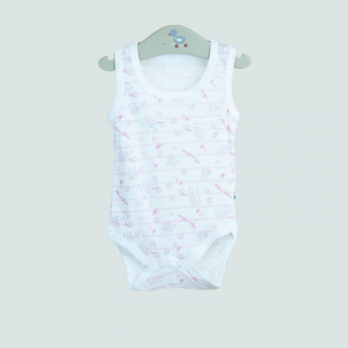 Body bebeluș fără mâneci – alb cu dungi discrete și imprimeu ursuleți [1]