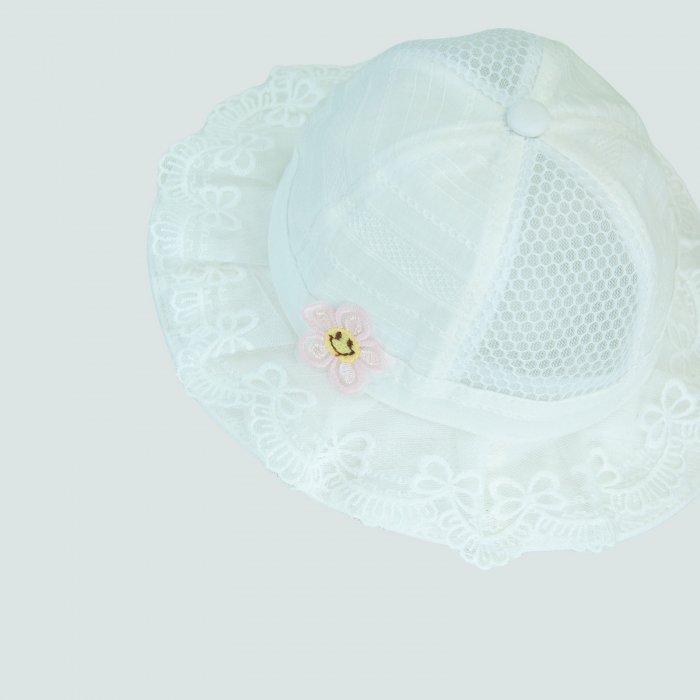 Palarie roz sau alba cu dantela si floare zambitoare [2]