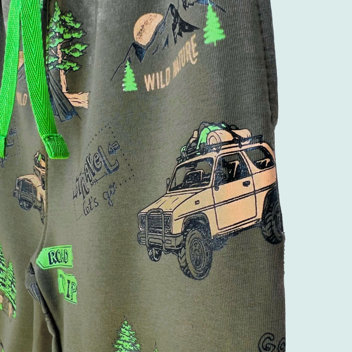 Pantaloni băieți verzi cu imprimeu „Road Trip” [2]