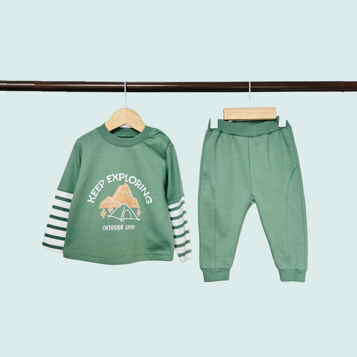 Set baietei Keep Exploring – verde mentă si dungi albe [1]