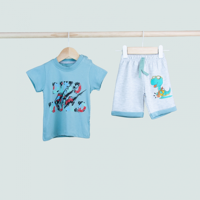 Set băiețel 2 piese – tricou „ROAR” cu gheare și pantaloni scurți cu dinozaur [1]