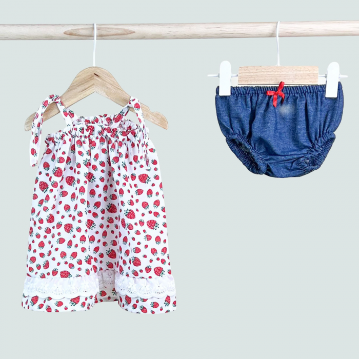 Set de Vară – Rochiță cu Căpșune și Chiloțel Denim [1]