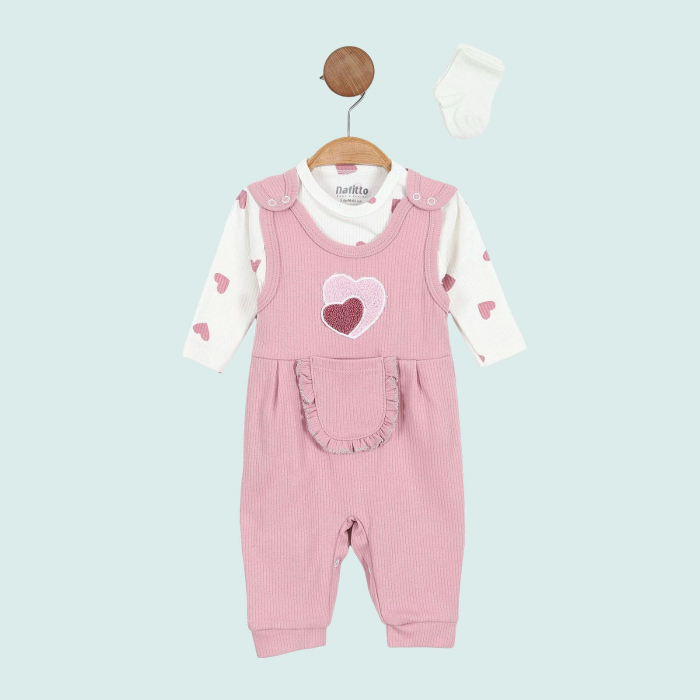 Set salopeta roz si body cu inimioare [1]