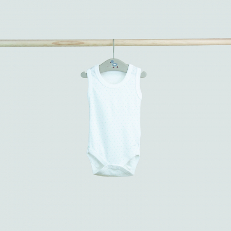 Body - Body bebeluș fără mâneci – alb cu buline fine turcoaz
