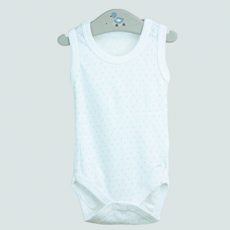 Body bebeluș fără mâneci – alb cu buline fine turcoaz [1]
