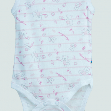 Body bebeluș fără mâneci – alb cu dungi discrete și imprimeu ursuleți [1]