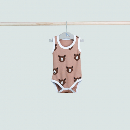 Body - Body bebeluș fără mâneci – maro cu ursuleți simpatici