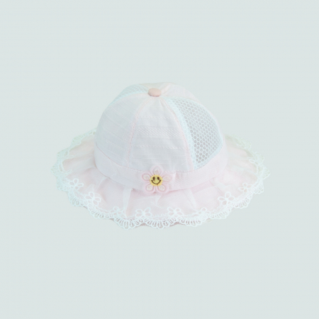 Palarie roz sau alba cu dantela si floare zambitoare [2]