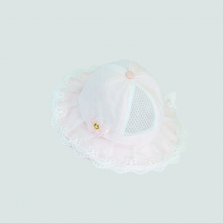 Palarie roz sau alba cu dantela si floare zambitoare [3]