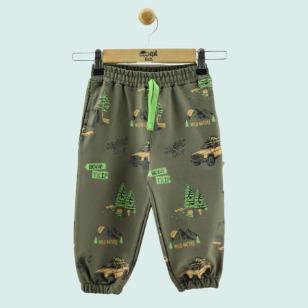 Pantaloni  Lungi - Pantaloni băieți verzi cu imprimeu „Road Trip”