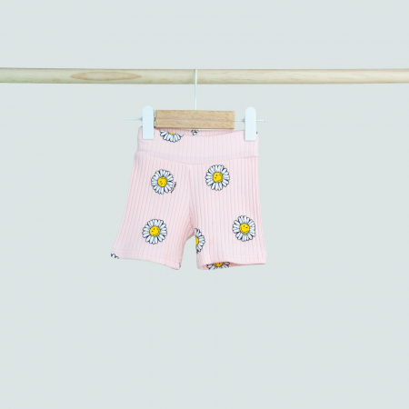Pantaloni - Pantaloni scurți fetiță – roz cu margarete zâmbitoare