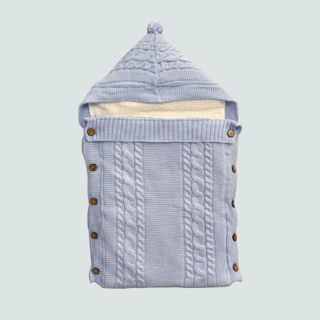 Sac tricotat pentru bebeluși cu glugă și interior pufos – bej, roz, bleu, alb [5]