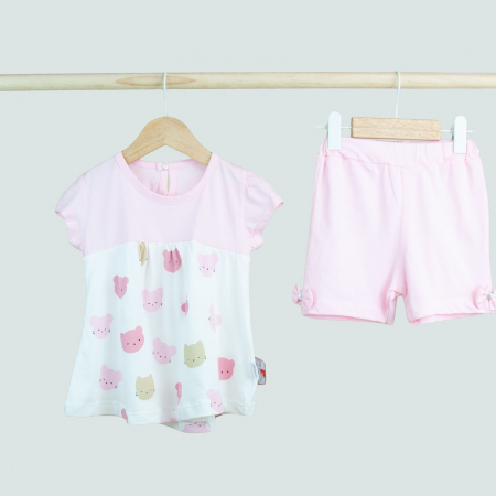 Seturi fetite 0-2 ani - Set 2 piese bluza ursuleti si pantaloni scurti