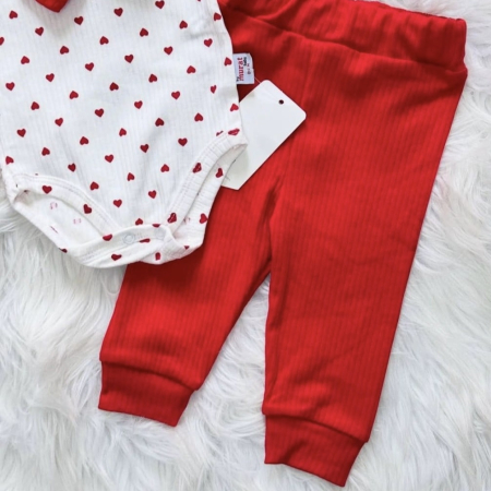 Seturi fetite 0-2 ani - Set 3 piese cu inimioare