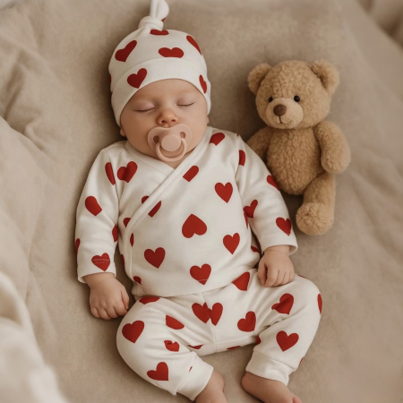 Baietei 0-2 ani - Set 3 piese cu inimioare