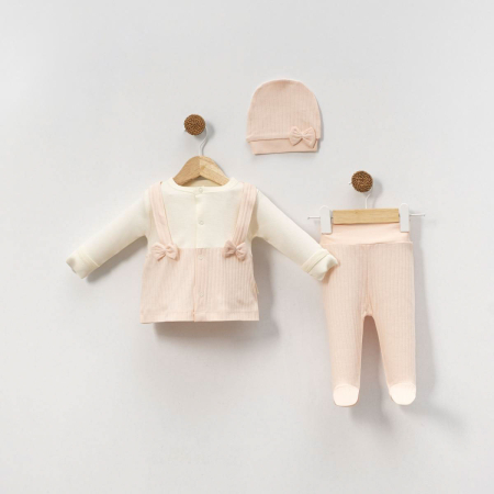Fete 0-2 ani - Set 3 piese pentru fetiță 0-3 luni – Bow Cream Delight 