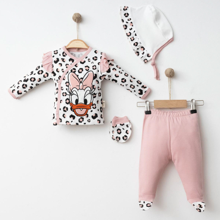 Seturi - Set 4 piese pentru fetita o-3 luni - Minnie Leopard Pink