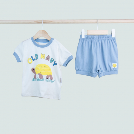 Seturi - Set băiețel 2 piese – tricou „Old Navy” cu broscuță țestoasă și pantaloni scurți bleu