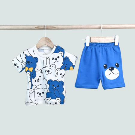 Baietei 0-2 ani - Set Băiețel 2 Piese – Tricou și Pantaloni Ursuleț Albastru