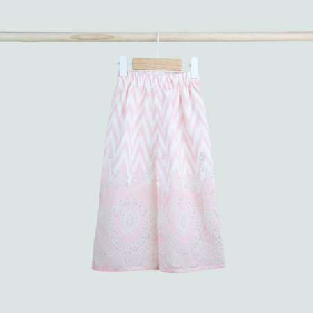 Set fetiță 2 piese – top brodat și pantaloni largi roz cu imprimeu etnic [1]