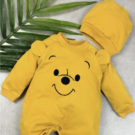 Baietei 0-2 ani - Set salopeta si caciulita cu ursulet