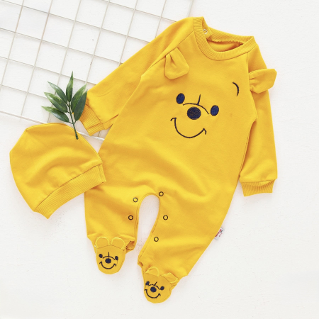 Salopete - Set salopeta si caciulita cu ursulet