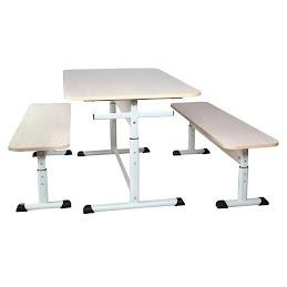 Set Masă și scaun - Bancă cu 3 locuri fără spătar pe țeavă ovală plată, reglabilă pe înălțime 1500x300x380-460 mm (nr. 4-6) *scaun ca in poza