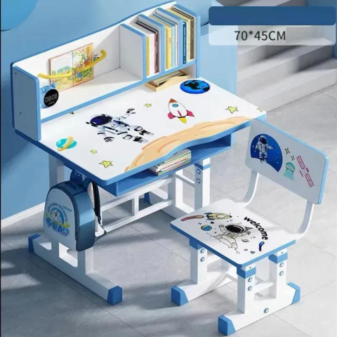 Jucării - Birou reglabil cu scaun pentru copii set pentru studiu și joacă culoare albastru