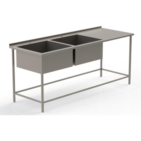 Masa cu cuve inox - Chiuvetă din oțel inoxidabil cu două cuve si spațiu de lucru 1600×700×1000