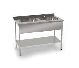 Мебель из нержавеющей стали - Двойная мойка из нержавеющей стали с полкой 1000x500x850мм