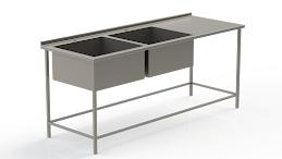Мебель из нержавеющей стали - Стол 2000x700x850 с 2 ваннами 500x500x300