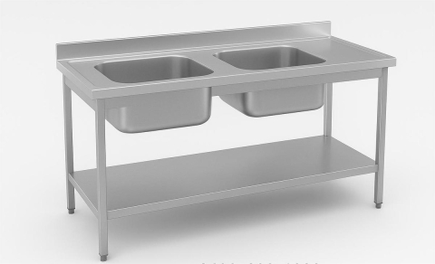 Masa cu cuve inox - Masa cu cuve 2000x500x1000 cu 2 cuve 450x450x450 cu 1 polita