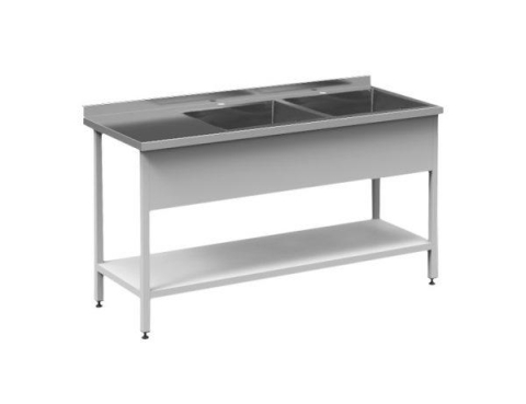 Masa cu cuve inox - Masă din inox cu 2 chiuvete 1400x450x850 mm