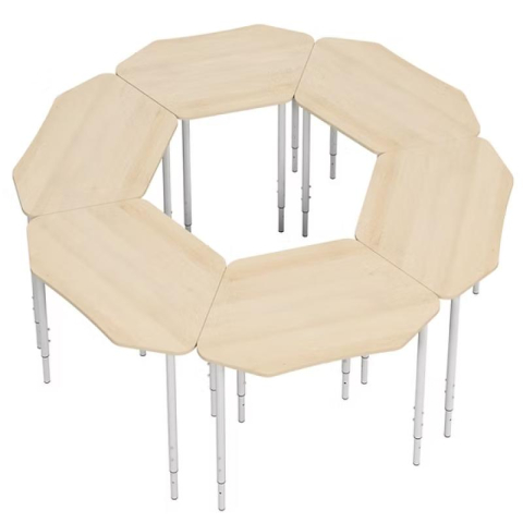 Set Masă și scaun - Set de bănci școlare hexagonale (6 buc.)