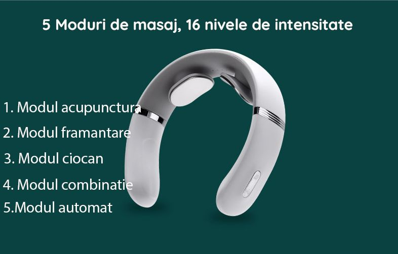 Aparat de Masaj Cervical Multifunctional 3D Clavi, Portabil, Impulsuri Electromagnetice, Telecomanda si Voce, pentru Dureri de Gat si Spate, 5 Moduri de Masaj, 16 Nivele de Intensitate, Alb [4]