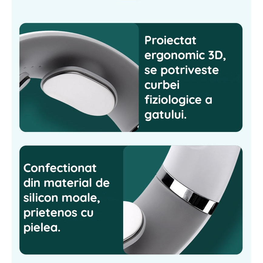 Aparat de Masaj Cervical Multifunctional 3D Clavi, Portabil, Impulsuri Electromagnetice, Telecomanda si Voce, pentru Dureri de Gat si Spate, 5 Moduri de Masaj, 16 Nivele de Intensitate, Alb [8]