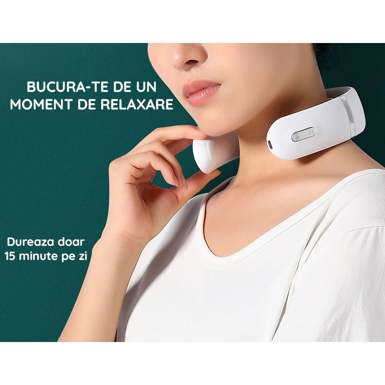 Aparat de Masaj Cervical Multifunctional 3D Clavi, Portabil, Impulsuri Electromagnetice, Telecomanda si Voce, pentru Dureri de Gat si Spate, 5 Moduri de Masaj, 16 Nivele de Intensitate, Alb [3]