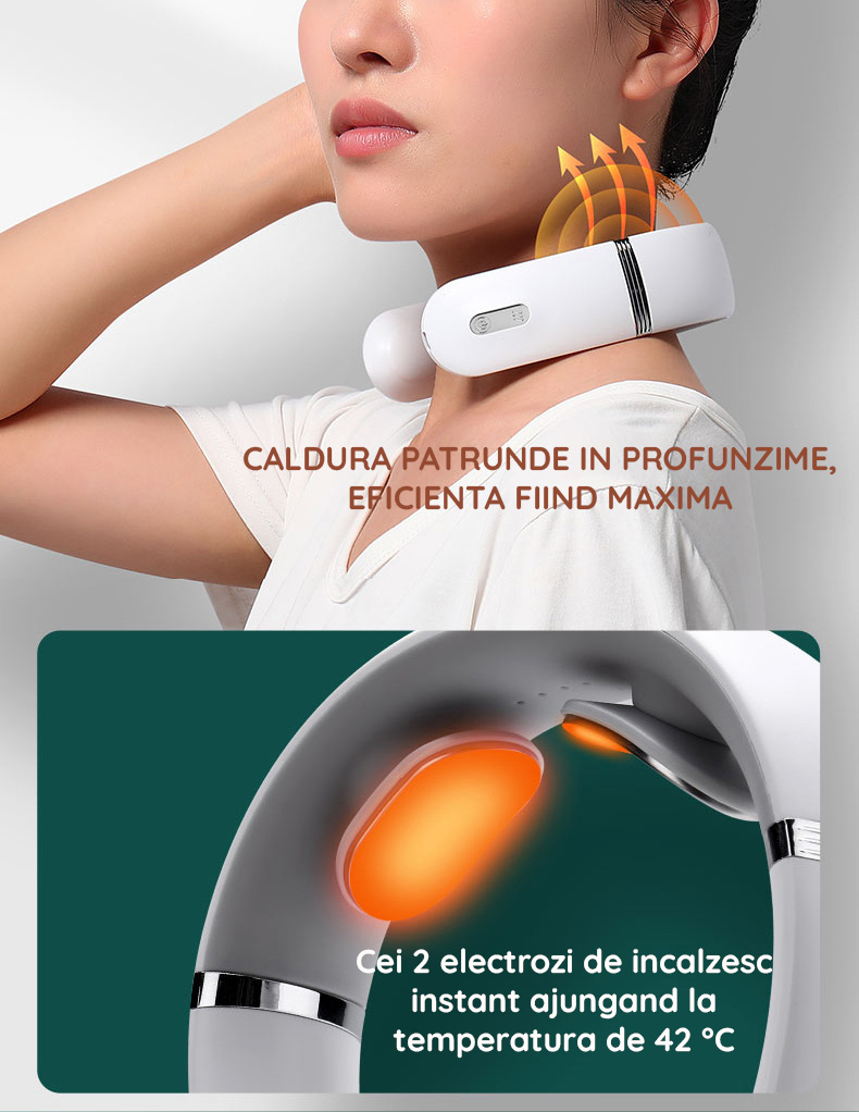 Aparat de Masaj Cervical Multifunctional 3D Clavi, Portabil, Impulsuri Electromagnetice, Telecomanda si Voce, pentru Dureri de Gat si Spate, 5 Moduri de Masaj, 16 Nivele de Intensitate, Alb [5]
