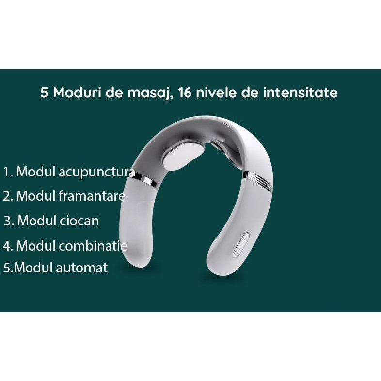 Aparat de Masaj Cervical Multifunctional 3D Clavi, Portabil, Impulsuri Electromagnetice, Telecomanda si Voce, pentru Dureri de Gat si Spate, 5 Moduri de Masaj, 16 Nivele de Intensitate, Alb [4]