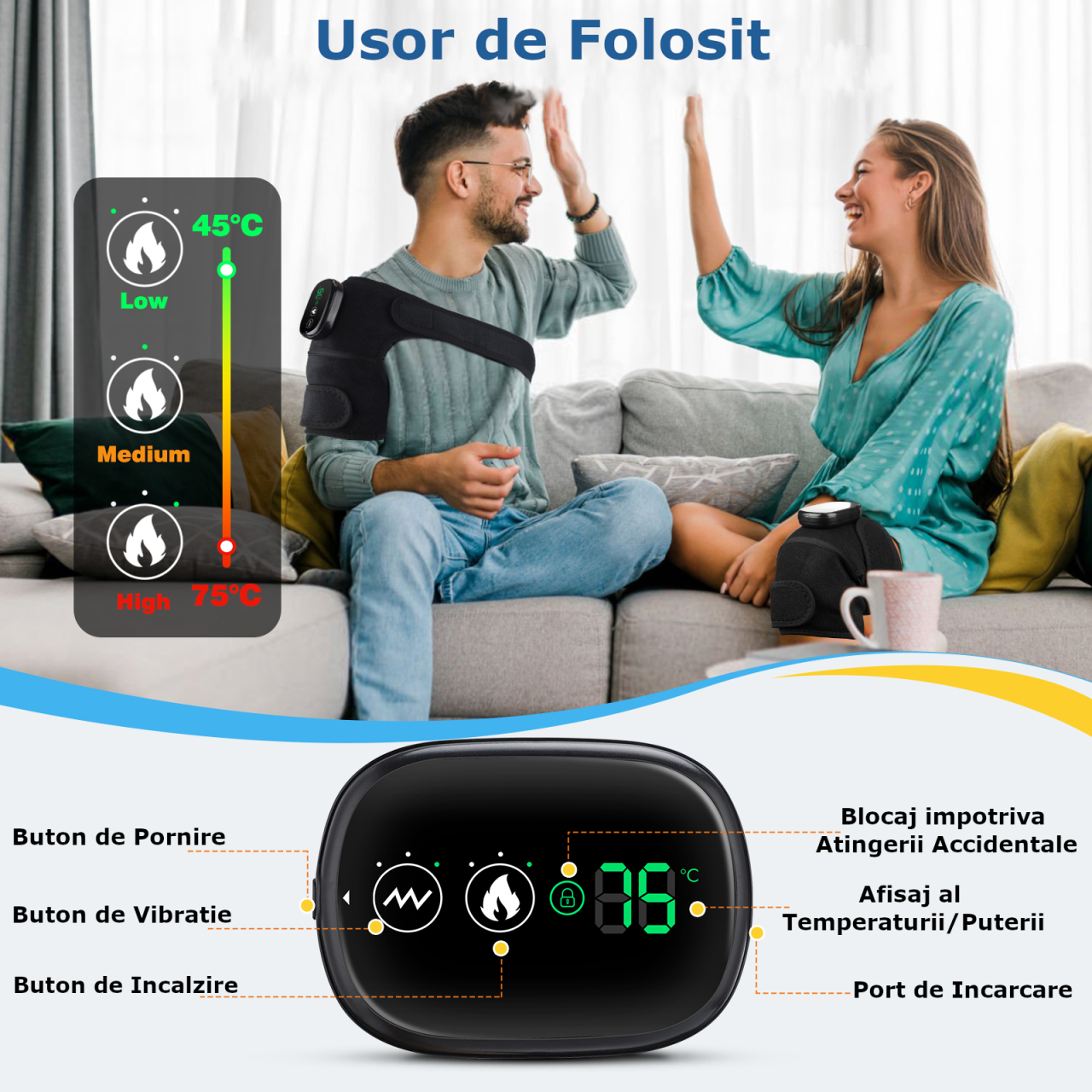Aparat de Masaj pentru Genunchi Clavi, Multifunctional, Amelioreaza Durerea de Genunchi, Umeri, Coate, 3 Functii de Masaj, 3 Nivele de Incalzire, Genunchiera cu Afisaj Digital, Acumulator 5000 mAh, Ma [8]