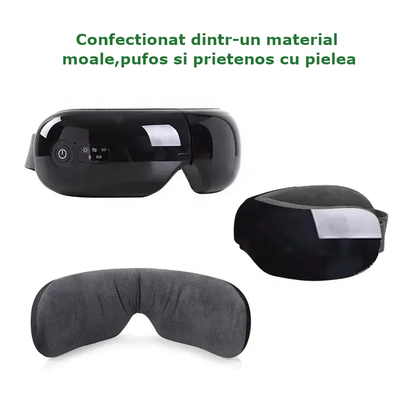 Aparat de Masaj pentru Ochi Clavi, Bluetooth, Muzica Ambientala, 4 Moduri de Masaj, Compresie Termica, Presopunctura, Perne de Aer, Vibratii, Reincarcabil USB, Banda Reglabila, Relaxare si Stimulare Vizuala, Negru [10]
