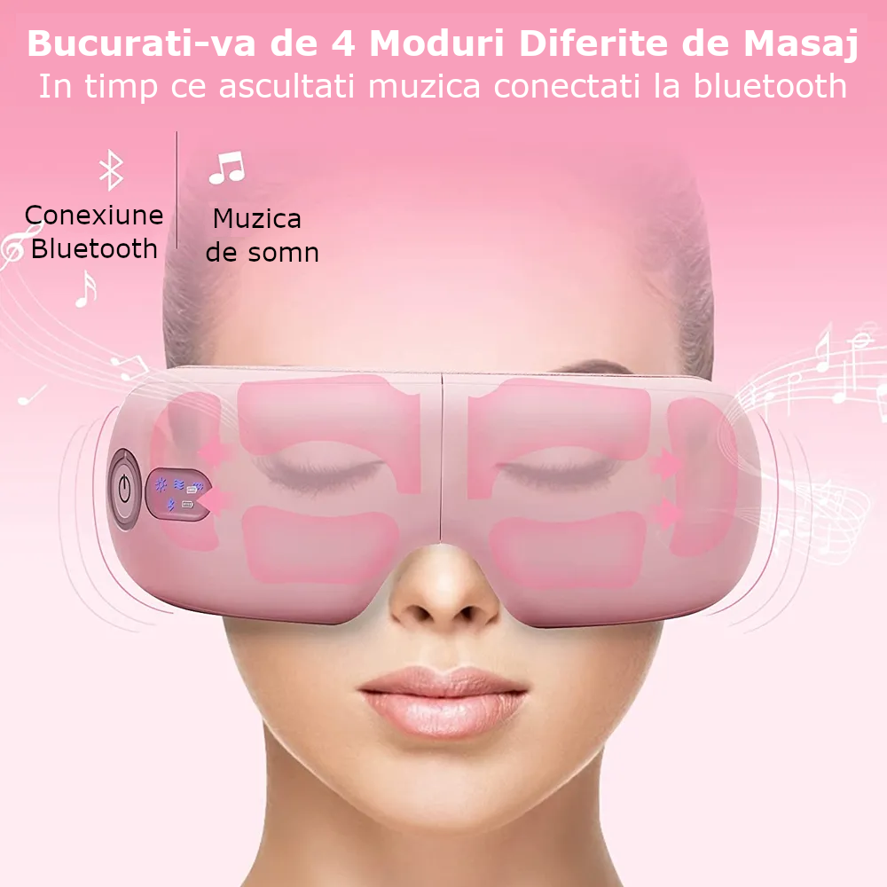 Aparat de Masaj pentru Ochi Clavi, Bluetooth, Muzica Ambientala, 4 Moduri de Masaj, Compresie Termica, Presopunctura, Perne de Aer, Vibratii, Reincarcabil USB, Banda Reglabila, Relaxare si Stimulare V [3]