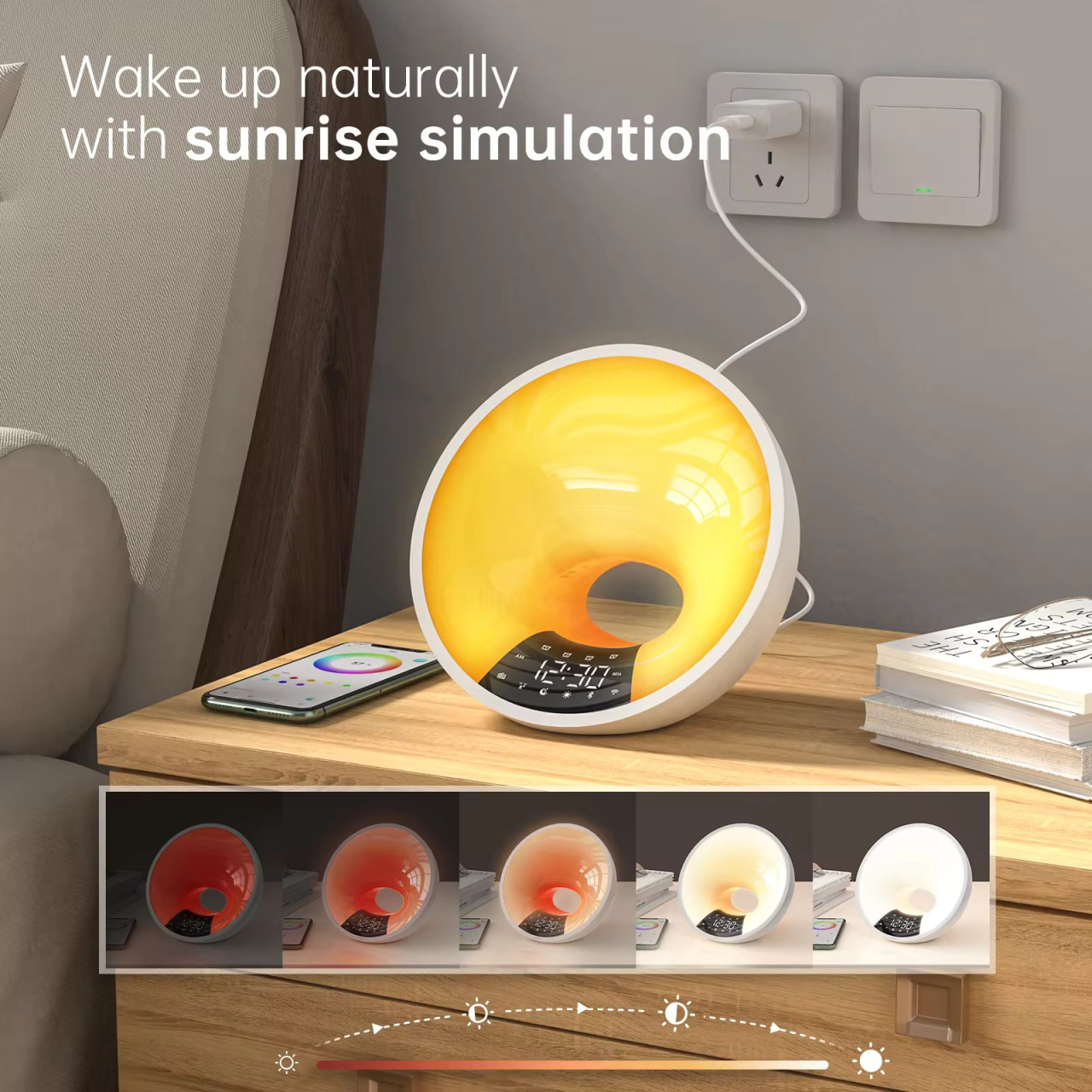 Ceas desteptator digital cu milioane de culori 25 sunete naturale si 6 preseturi ritmate de lumini, radio FM, conectare Bluetooth, aplicatie Android [3]