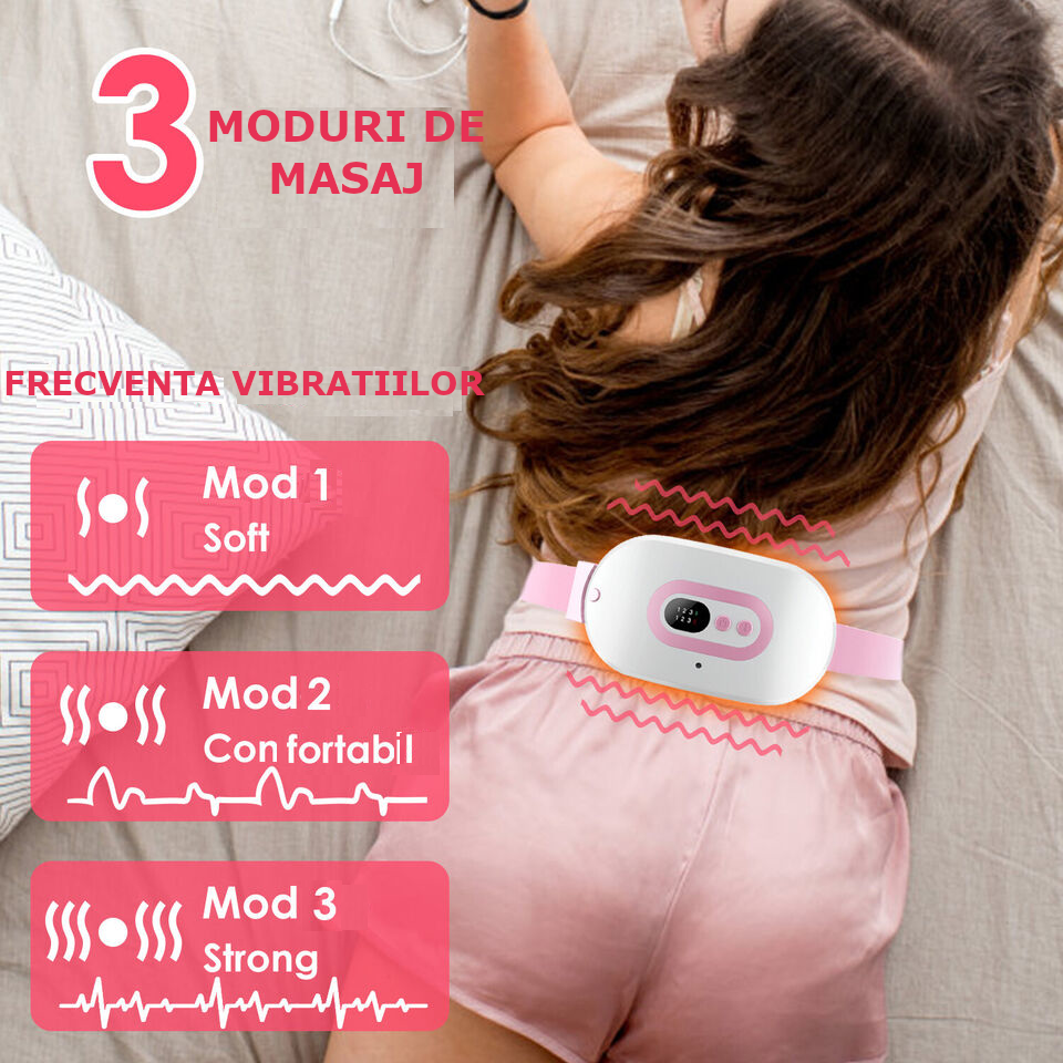 Centura Abdominala Aparat cu Incalzire si Masaj Clavi, pentru Dureri Menstruale si Ciclu, Dureri Lombare, Portabil, Temperatura Reglabila, Alb Roz [4]