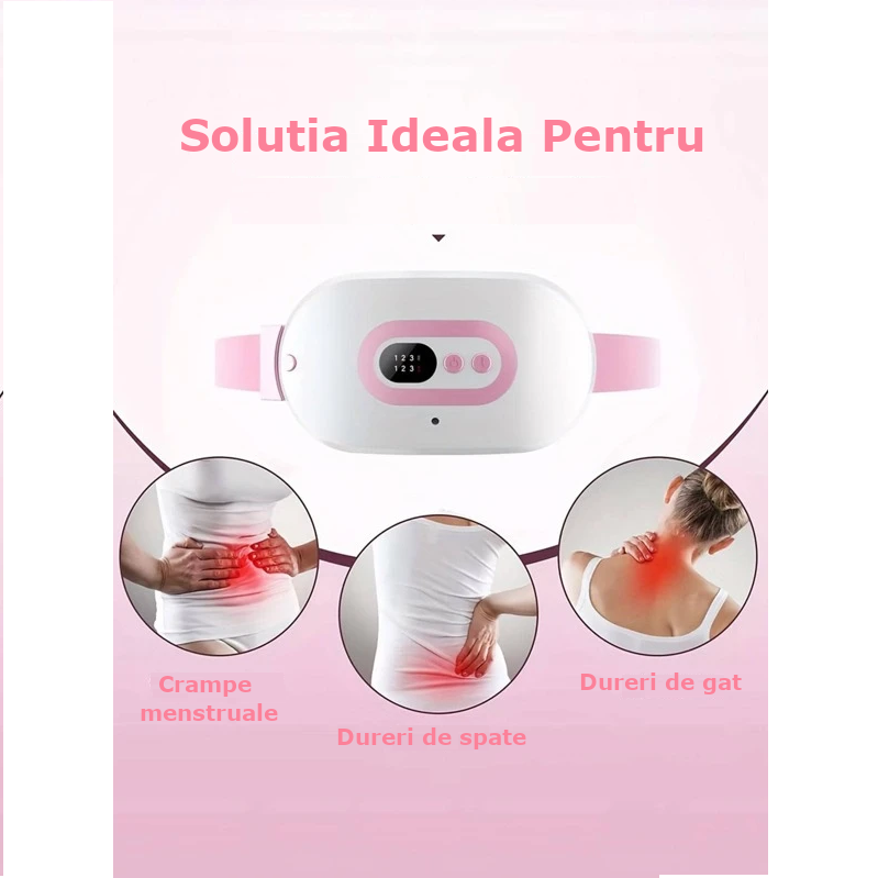 Centura Abdominala Aparat cu Incalzire si Masaj Clavi, pentru Dureri Menstruale si Ciclu, Dureri Lombare, Portabil, Temperatura Reglabila, Alb Roz [2]