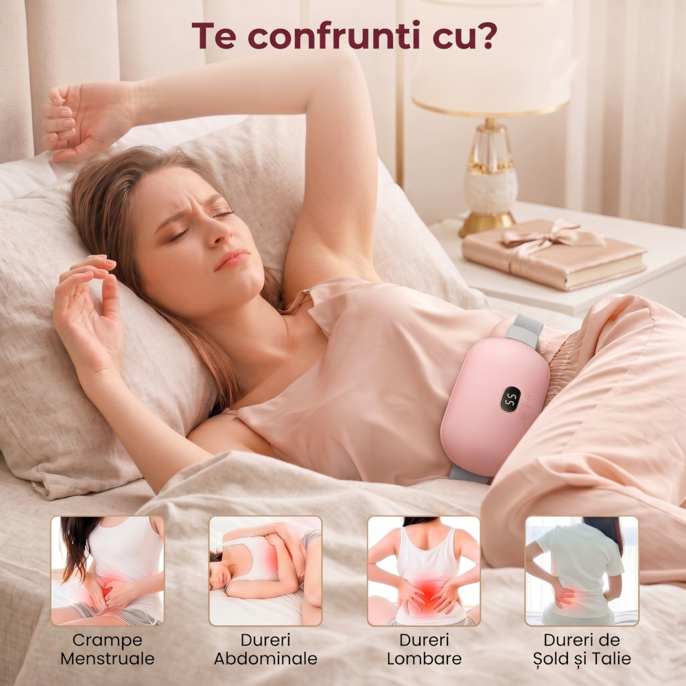 Centura Abdominala Termica Aparat de Masaj Clavi pentru Dureri Menstruale si Lombare, 5 Niveluri de Incalzire, 5 Moduri de Masaj cu Vibratie, Afisaj Digital Inteligent, Roz [2]