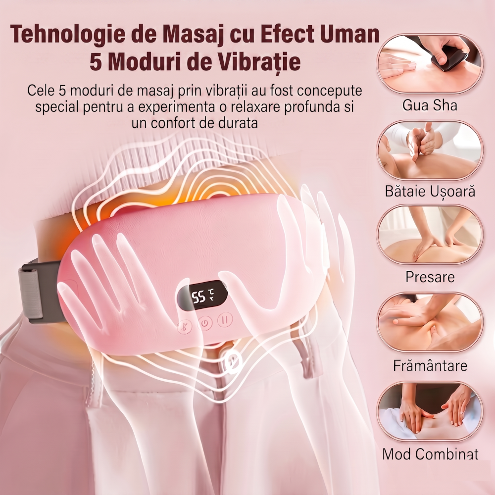 Centura Abdominala Termica Aparat de Masaj Clavi pentru Dureri Menstruale si Lombare, 5 Niveluri de Incalzire, 5 Moduri de Masaj cu Vibratie, Afisaj Digital Inteligent, Roz [5]